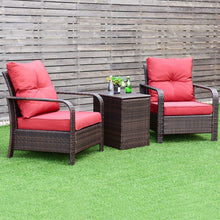 Load image into Gallery viewer, 3 pcs Patio Bistro Rattan Wicker Storage Furniture Set with Cushion
