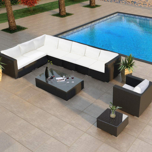 10 pcs Outdoor Wicker Rattan Cushioned Patio Sofa