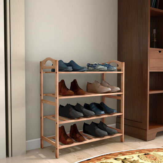 4 Tier Bamboo Shoe Shelf Storage Organizer