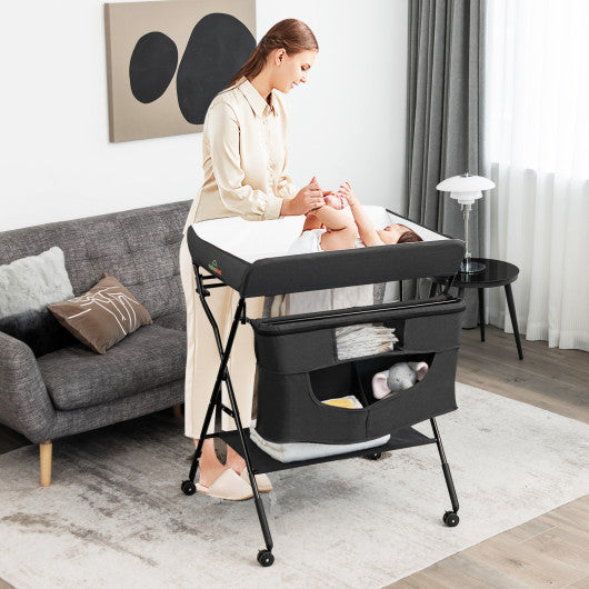 Portable Adjustable Height Newborn Nursery Organizer  with wheel-Black
