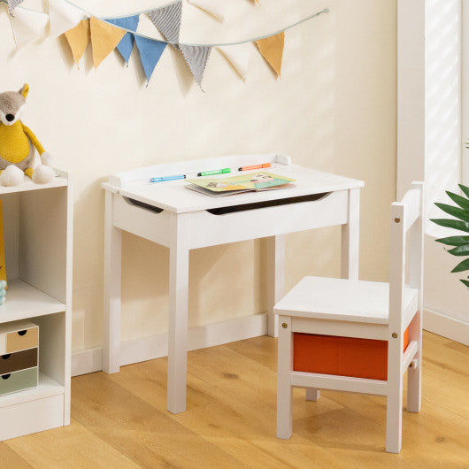 Wood Activity Kids Table and Chair Set with Storage Space-White