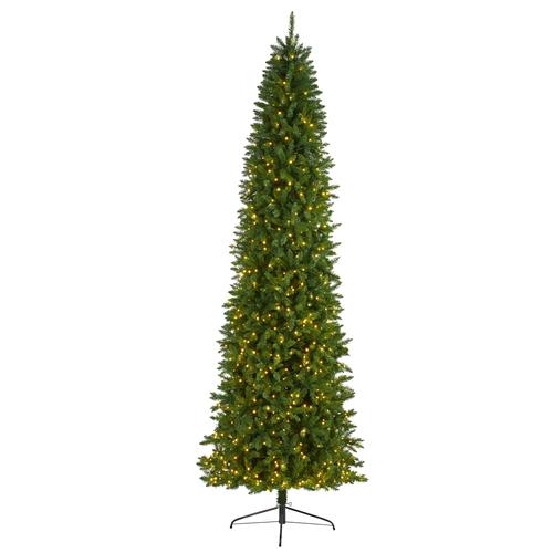 10'Slim Green Mountain Pine Artificial Christmas Tree with 800 Clear LED Lights