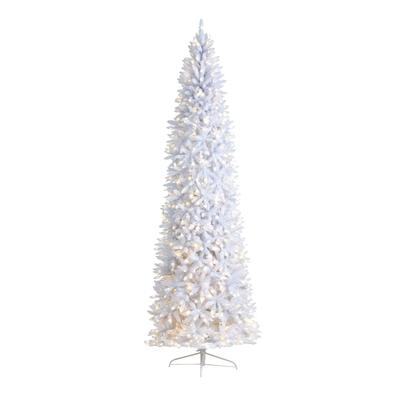 10'Slim White Artificial Christmas Tree with 800 Warm White LED Lights and 2420 Bendable Branches