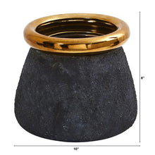 Load image into Gallery viewer, 10&quot; Stone Planter with Bronze Rim
