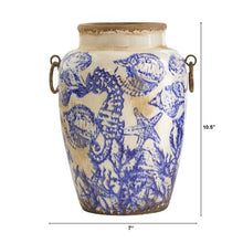 Load image into Gallery viewer, 10.5&quot; Nautical Ceramic Urn Vase
