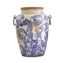 Load image into Gallery viewer, 10.5&quot; Nautical Ceramic Urn Vase
