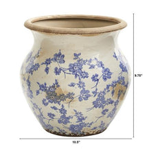 Load image into Gallery viewer, 10.5&quot; Tuscan Ceramic Blue Scroll Urn Vase
