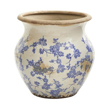 Load image into Gallery viewer, 10.5&quot; Tuscan Ceramic Blue Scroll Urn Vase

