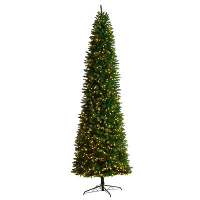 11'Slim Green Mountain Pine Artificial Christmas Tree with 950 Clear LED Lights and 2836 Bendable Branches