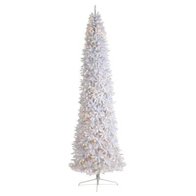 12'Slim White Artificial Christmas Tree with 1100 Warm White LED Lights and 3235 Bendable Branches