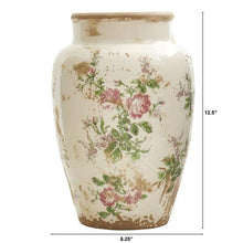 Load image into Gallery viewer, 12.5&quot; Tuscan Ceramic Floral Print Vase

