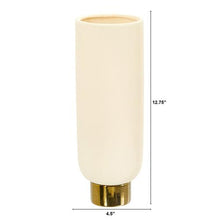 Load image into Gallery viewer, 12.75&quot; Elegance Ceramic Cylinder Vase with Gold Accents

