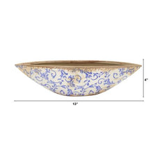 Load image into Gallery viewer, 13&quot; Tuscan Ceramic Blue Scroll Decorative Bowl

