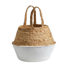 Load image into Gallery viewer, 14&quot; Boho Chic Handmade Cotton &amp; Jute White Woven Planter
