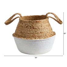 Load image into Gallery viewer, 14&quot; Boho Chic Handmade Cotton &amp; Jute White Woven Planter
