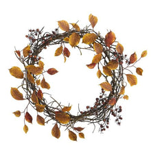Load image into Gallery viewer, 19&quot; Harvest Leaf, Berries  and Twig Artificial Wreath
