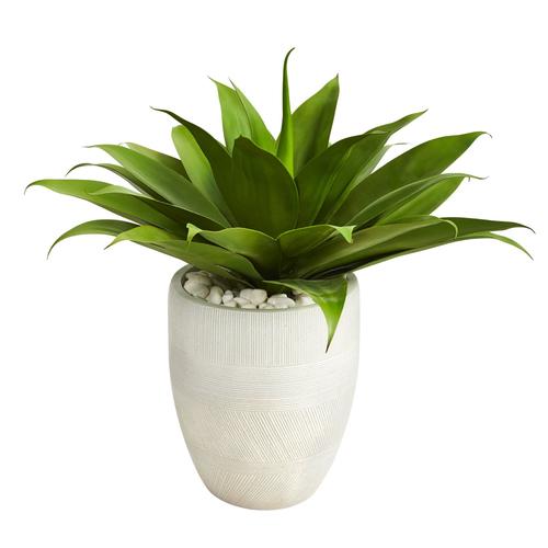 2'Agave Succulent Artificial Plant in White Planter
