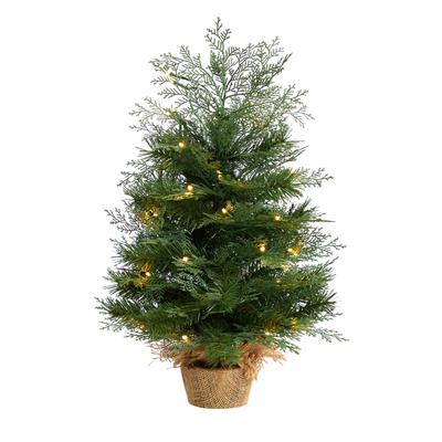 2'Artificial Christmas Tree in Burlap Base with 35 Warm White LED Lights