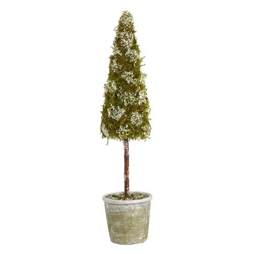 2'Flocked Moss Artificial Cone Tree in Decorative Planter