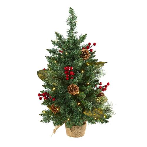 2'Pine, Pinecone and Berries Artificial Christmas Tree with 35 LED Lights and 86 Bendable Branches