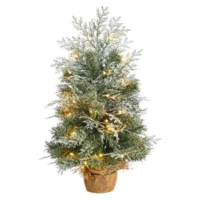 2'Winter Frosted Artificial Christmas Tree with 35 LED Lights in Burlap Base