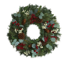 Load image into Gallery viewer, 24&quot; Eucalyptus and Pine Artificial Wreath with Berries and Pine Cones
