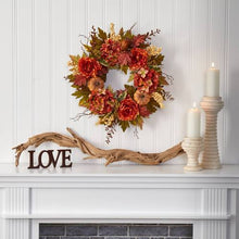 Load image into Gallery viewer, 24&quot; Peony, Hydrangea and Pumpkin Fall Artificial Wreath
