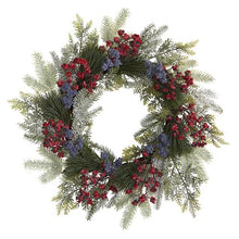 Load image into Gallery viewer, 24&quot; Pine and Cedar Artificial Wreath with Berries
