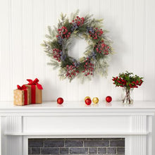 Load image into Gallery viewer, 24&quot; Pine and Cedar Artificial Wreath with Berries
