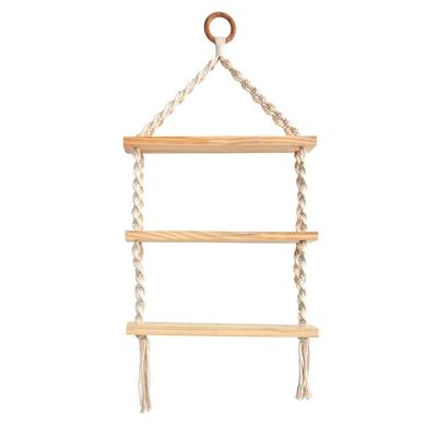 2.5'x 1'Three Tier Handmade Boho Macrame Wall Hanging with Wooden Shelf