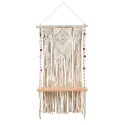 2.5'x 1.5'Bohemian Macrame Wall Hanging with Wooden Shelf