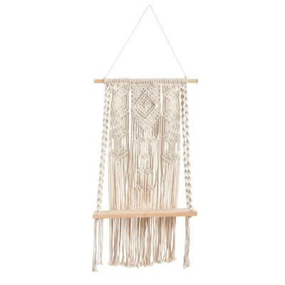 2.5'x 1.5'Hand Crafted Woven Macrame Wall Hanging with Wooden Shelf