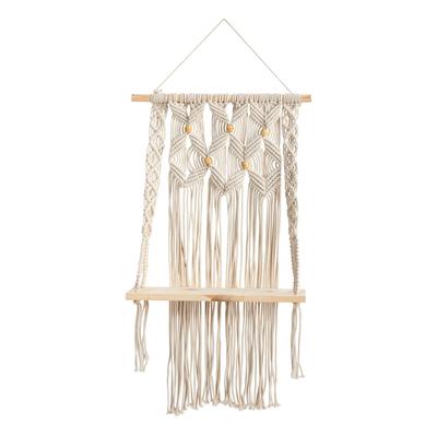 2.5'x 1.5'Handmade Boho Macrame Wall Hanging with Wooden Shelf