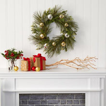 Load image into Gallery viewer, 26&quot; Sparkling Pine Artificial Wreath with Decorative Ornaments
