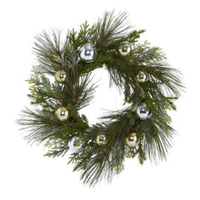 Load image into Gallery viewer, 26&quot; Sparkling Pine Artificial Wreath with Decorative Ornaments

