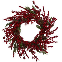 Load image into Gallery viewer, 28&quot; Cypress Artificial Wreath with Berries and Pine Cones
