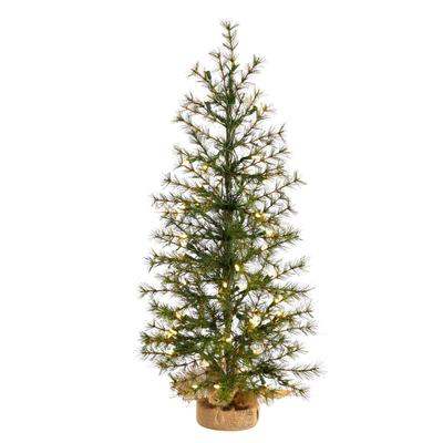 3'Artificial Christmas Tree with 50 Clear LED Lights Set in a Burlap Base