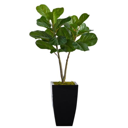 3'Fiddle Leaf Fig Artificial Tree in Black Metal Planter