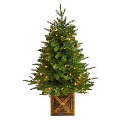 3'Finland Fir Artificial Christmas Tree in Decorative Planter with 272 Bendable Branches and 50 Warm White Lights