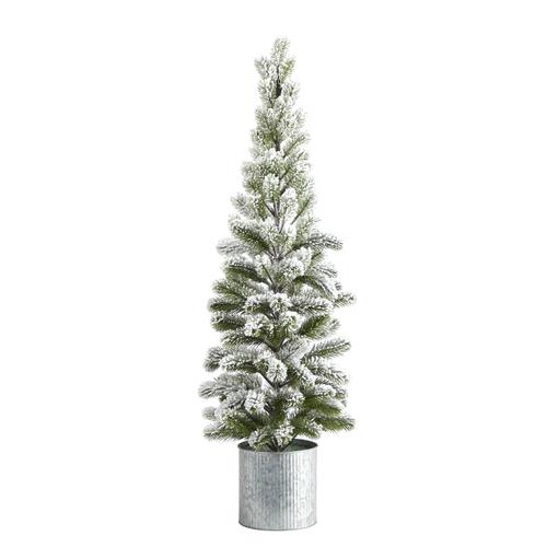 3'Flocked Christmas Artificial Pine Tree in Tin Planter