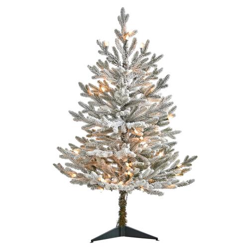 3'Flocked Fraser Fir Artificial Christmas Tree with 200 Warm White Lights and 481 Bendable Branches
