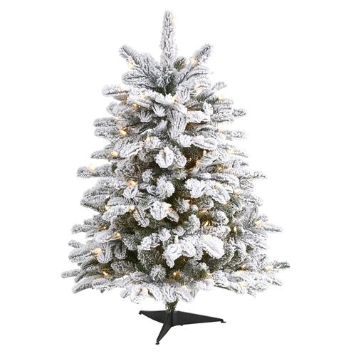 3'Flocked North Carolina Fir Artificial Christmas Tree with 150 Warm White Lights and 545 Bendable Branche