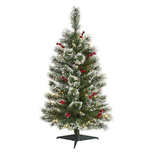 3'Frosted Swiss Pine Artificial Christmas Tree with 50 Clear LED Lights and Berries