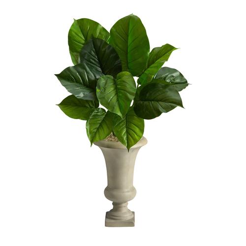 3'Large Philodendron Leaf Artificial Plant in Sand Colored Urn