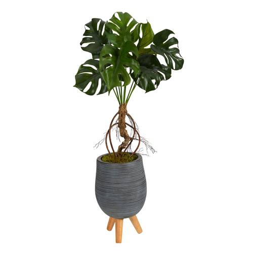 3'Monstera Artificial Arrangement in Gray Planter with Stand