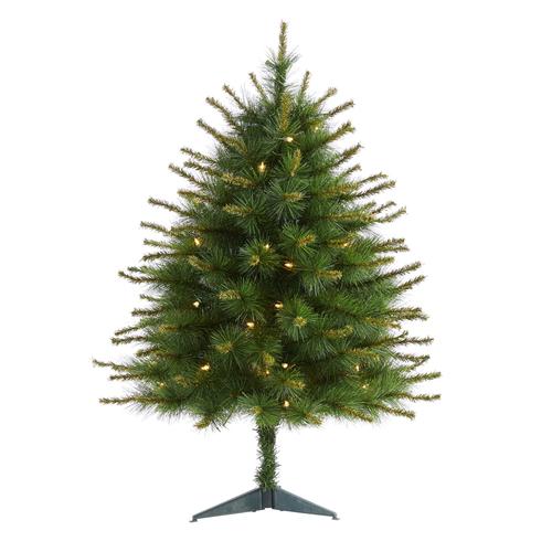 3'New England Pine Artificial Christmas Tree with 50 Clear Lights and 117 Bendable Branches