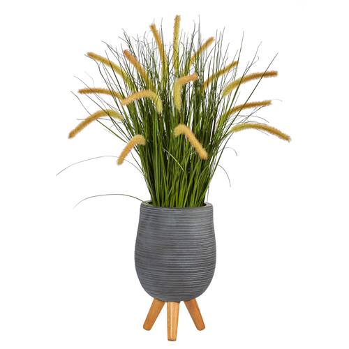 3'Onion Grass Artificial Plant in Gray Planter with Stand