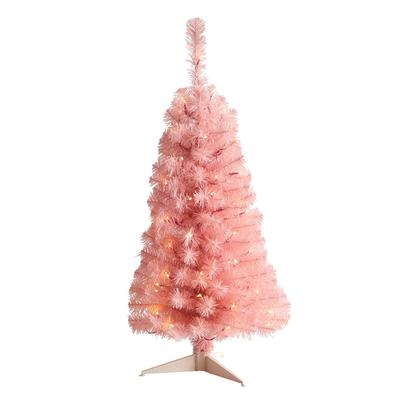 3'Pink Artificial Christmas Tree with 50 LED Lights and 118 Bendable Branches