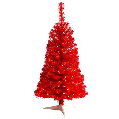 3'Red Artificial Christmas Tree with 50 LED Lights and 118 Bendable Branches