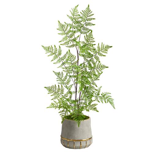 3'Ruffle Fern Artificial Tree in Stoneware Planter with Gold Trimming